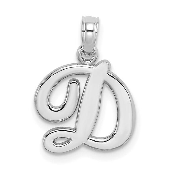 14K White Gold Script Letter D Initial Pendant